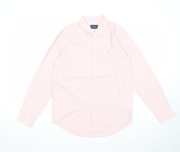 Place Mens Pink Geometric Cotton Button-Up Size 14 Collared Button