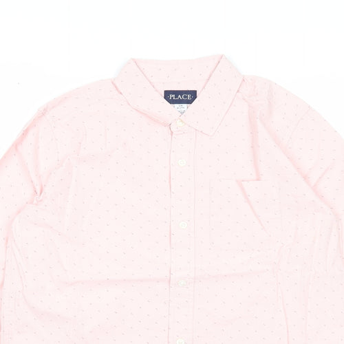 Place Mens Pink Geometric Cotton Button-Up Size 14 Collared Button