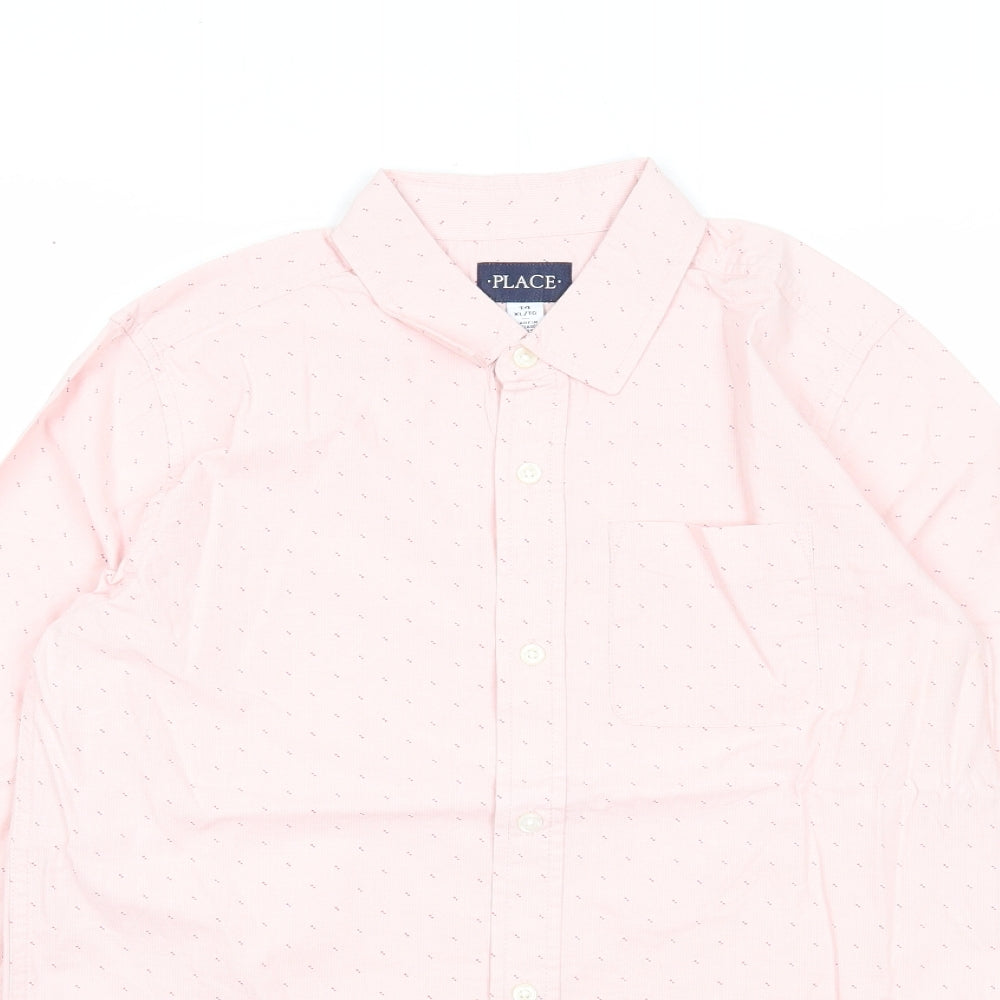 Place Mens Pink Geometric Cotton Button-Up Size 14 Collared Button