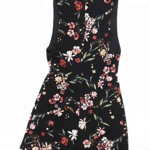 Bershka Womens Black Floral Polyester Playsuit One-Piece Size XS Zip