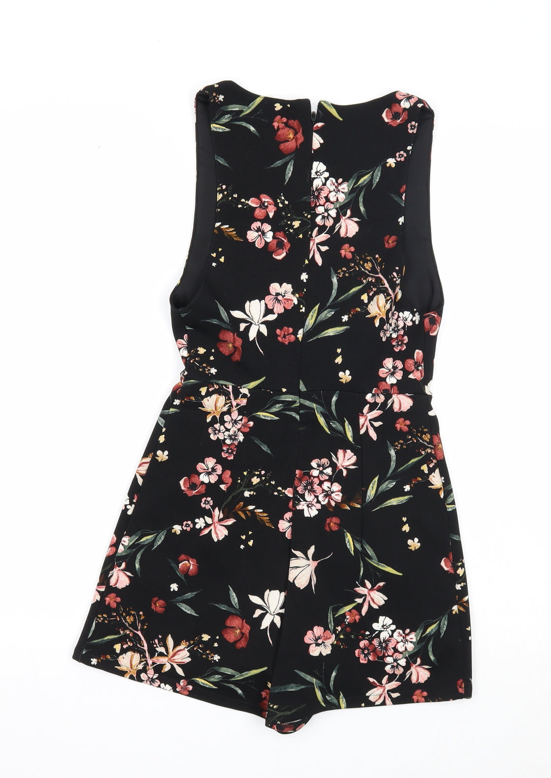 Bershka Womens Black Floral Polyester Playsuit One-Piece Size XS Zip