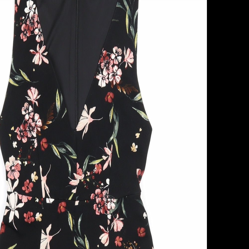 Bershka Womens Black Floral Polyester Playsuit One-Piece Size XS Zip