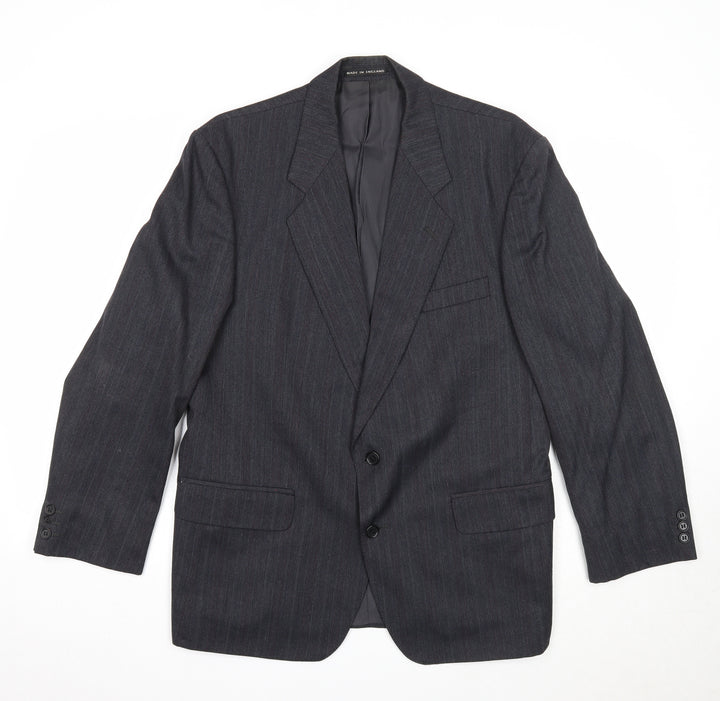 Pin Stripe Mens Black Striped Polyester Jacket Suit Jacket Size 42 Regular