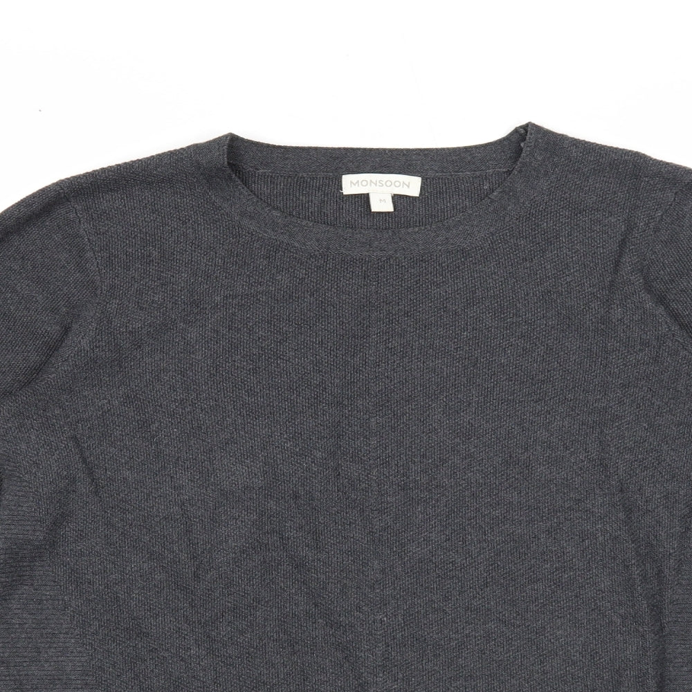 Monsoon Womens Grey Round Neck Cotton Pullover Jumper Size M