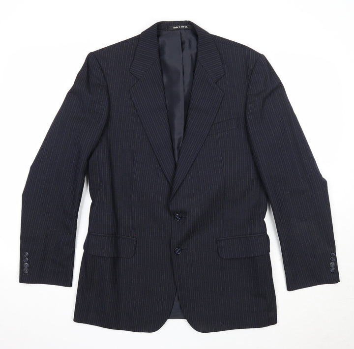 St Michael Mens Blue Striped Polyester Jacket Suit Jacket Size 38 Regular