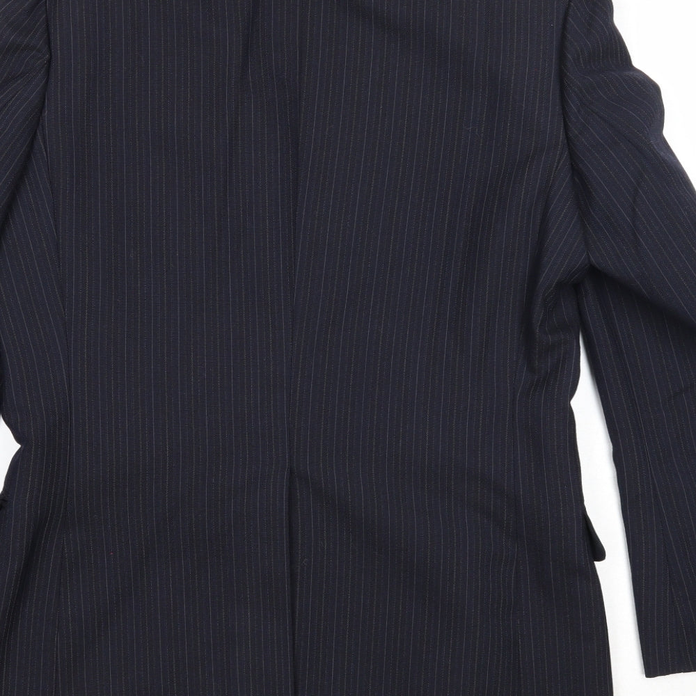 St Michael Mens Blue Striped Polyester Jacket Suit Jacket Size 38 Regular