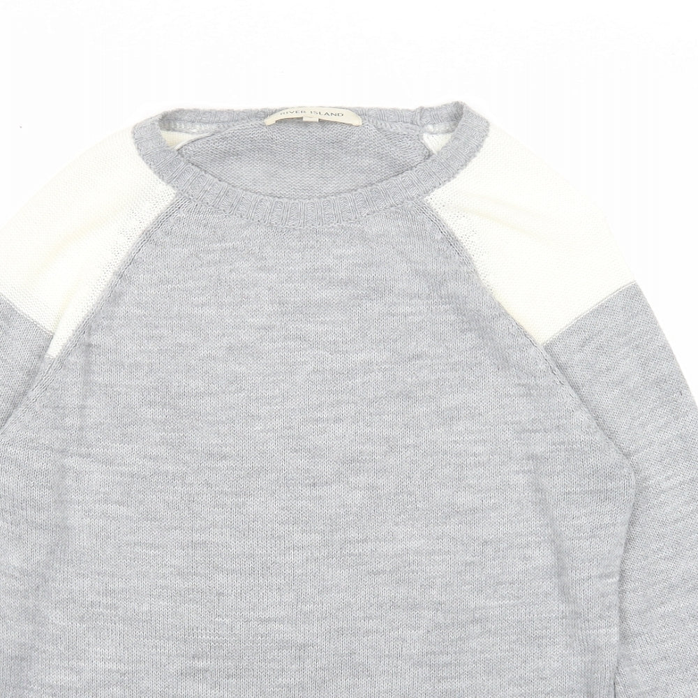 River Island Mens Grey Round Neck Acrylic Pullover Jumper Size S Long Sleeve