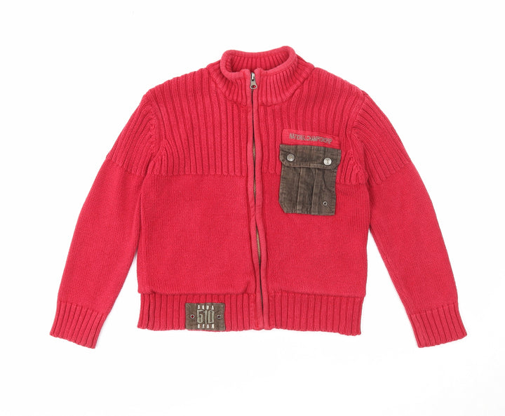 MC Baby Boys Red V-Neck Cotton Full Zip Jumper Size 6 Years Zip