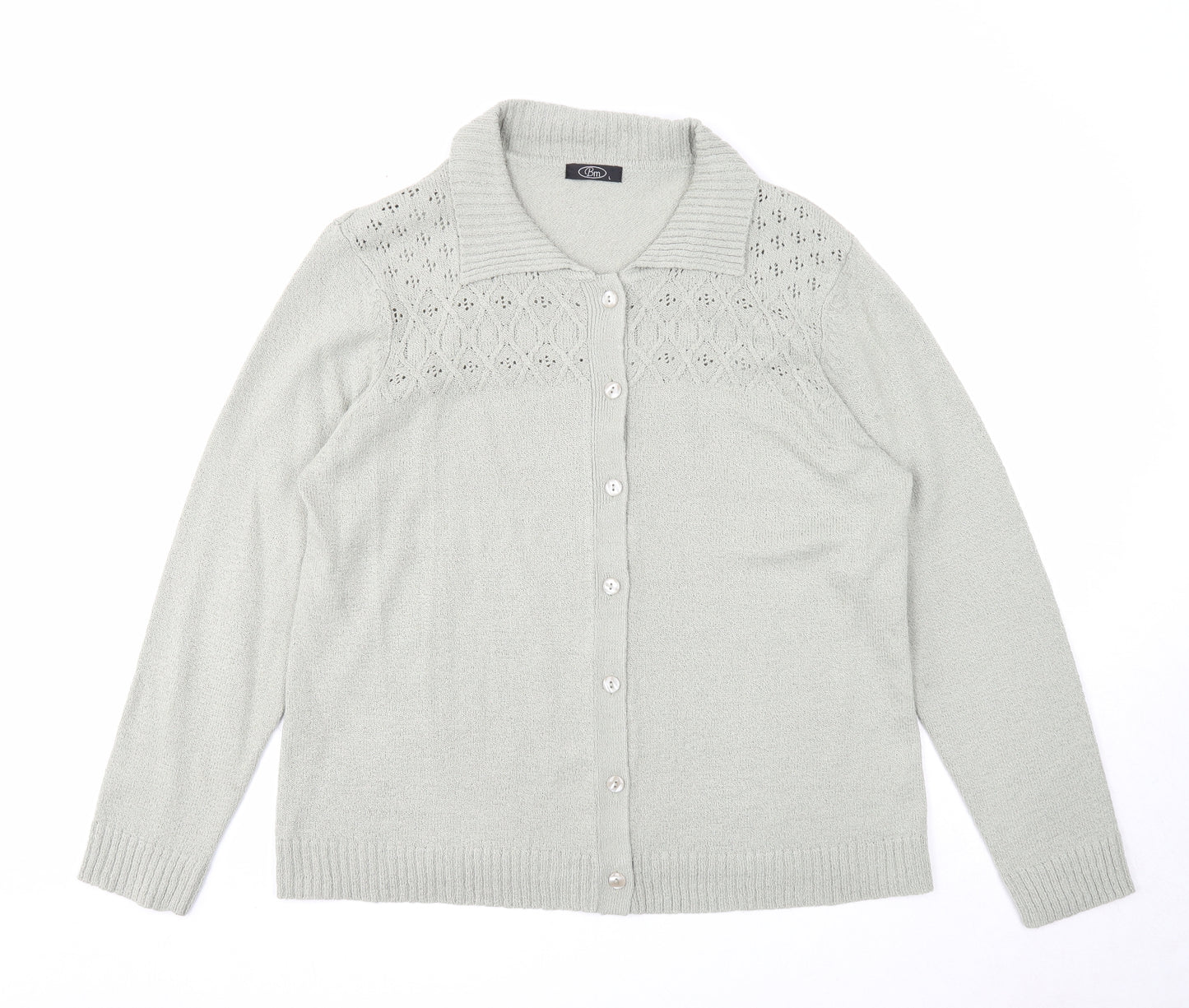 Bonmarché Womens Green Collared Acrylic Cardigan Jumper Size L