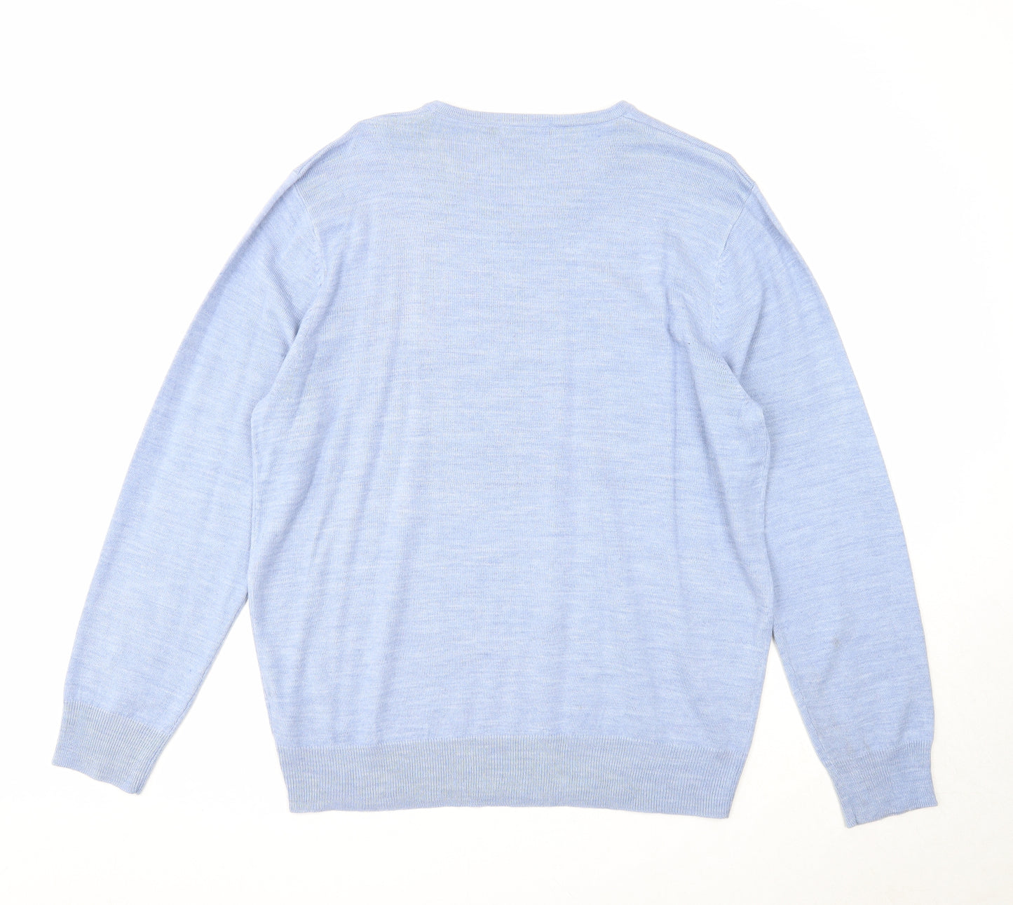 TU Mens Blue V-Neck Acrylic Pullover Jumper Size L Long Sleeve