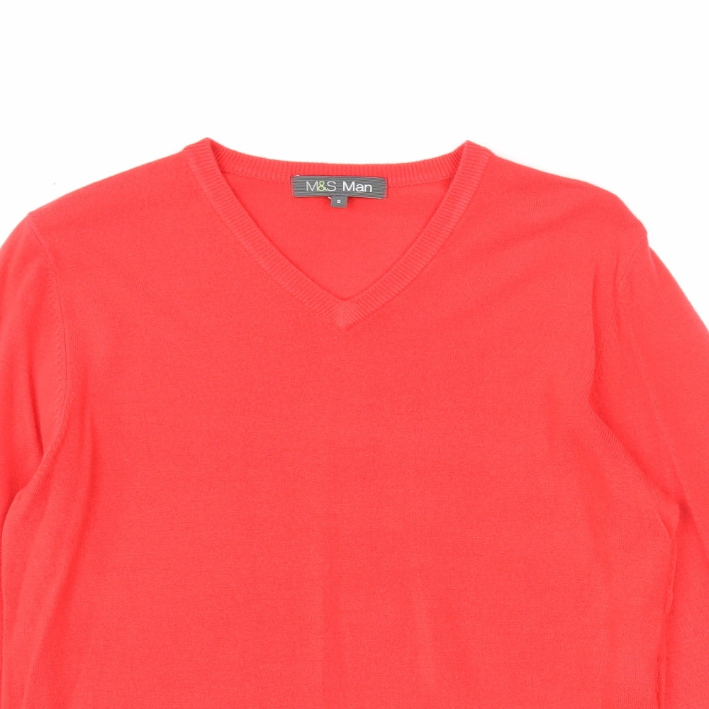Marks and Spencer Mens Red V-Neck Acrylic Pullover Jumper Size S Long Sleeve