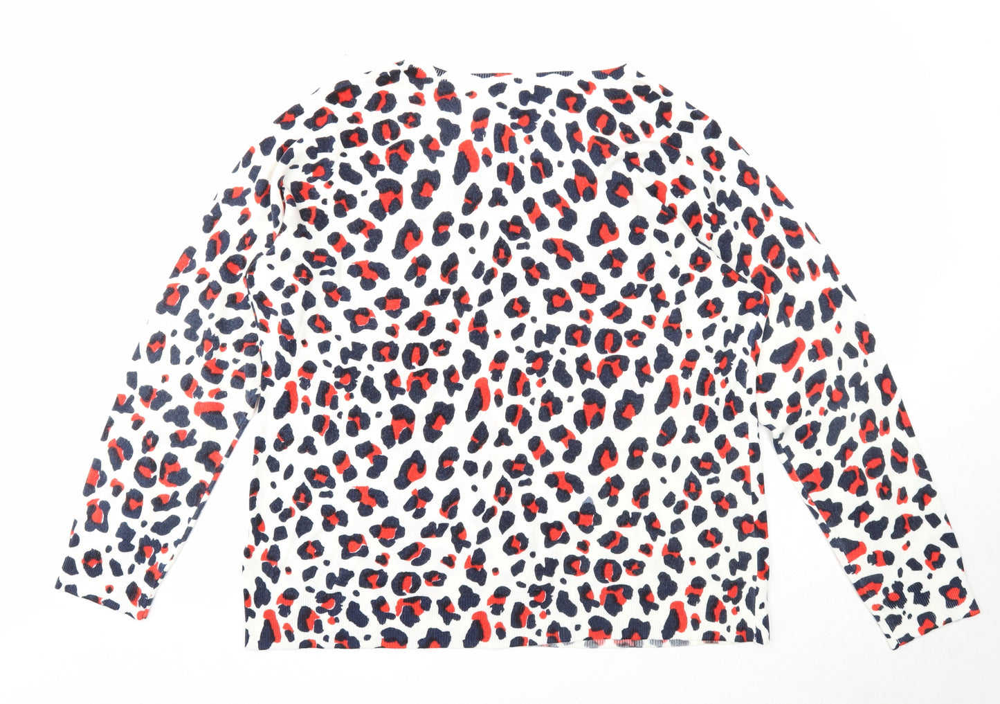 South Womens White Round Neck Animal Print Acrylic Pullover Jumper Size 22 - Leopard Pattern