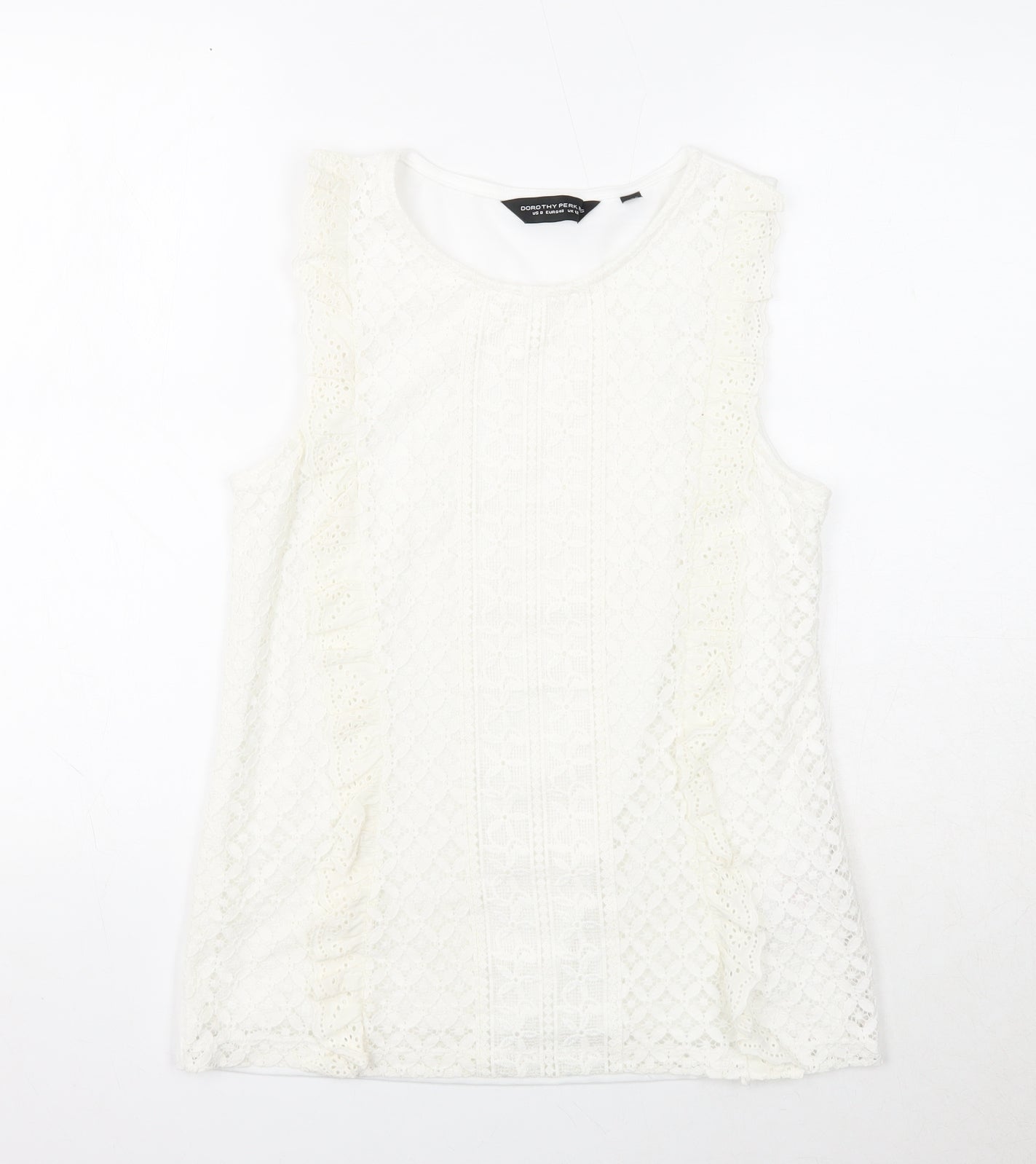Dorothy Perkins Womens White Polyester Basic Tank Size 12 Round Neck - Broderie Anglaise