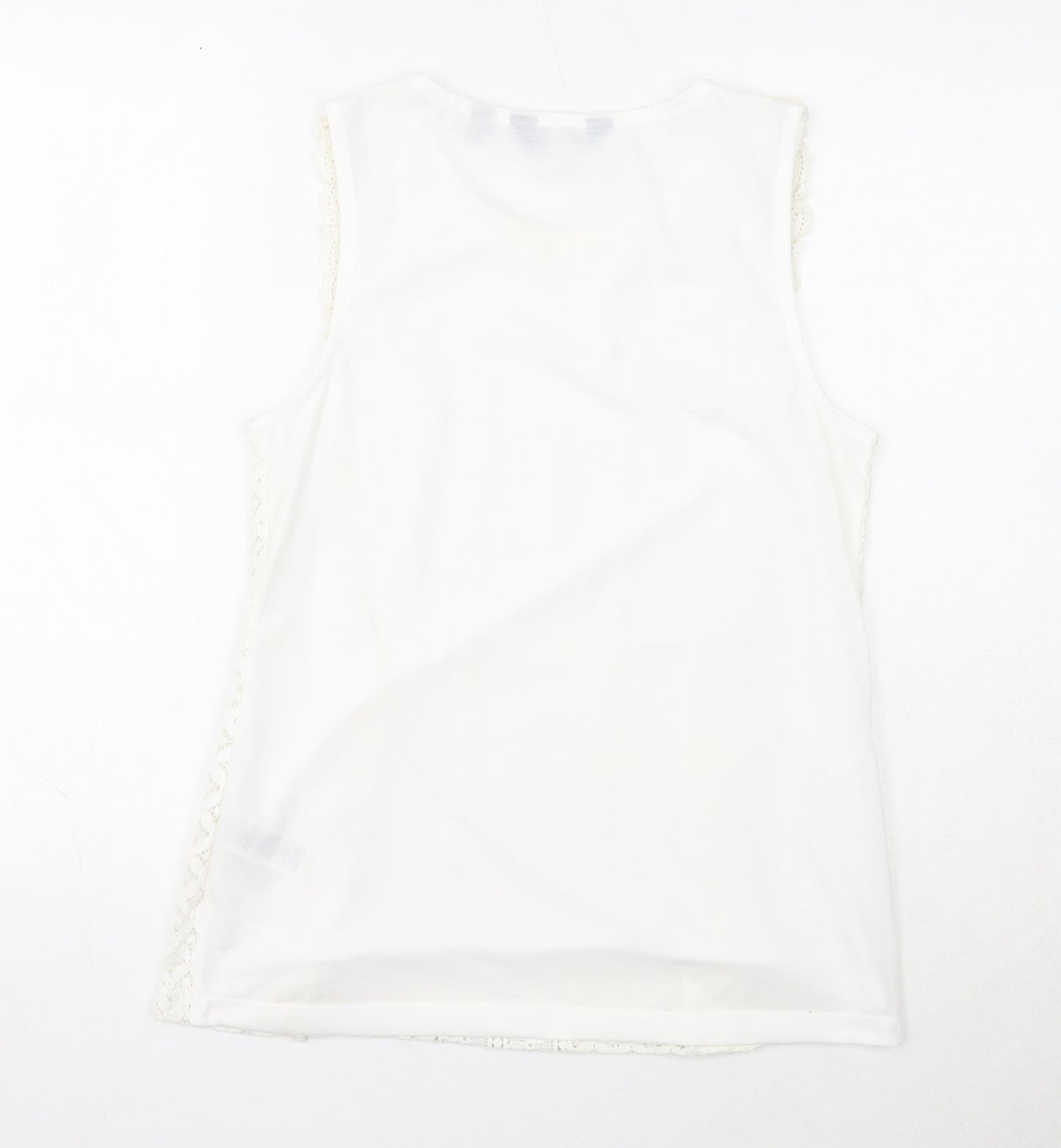 Dorothy Perkins Womens White Polyester Basic Tank Size 12 Round Neck - Broderie Anglaise