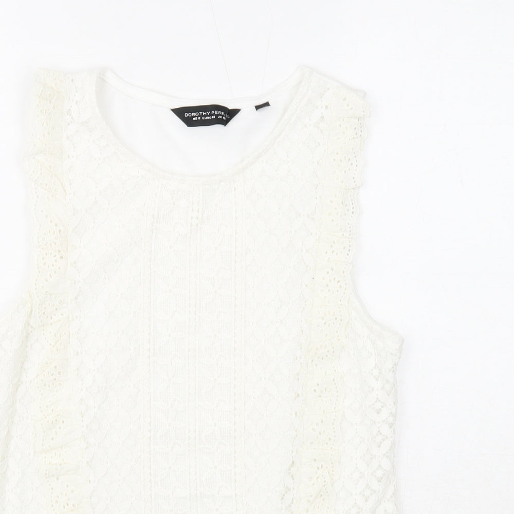 Dorothy Perkins Womens White Polyester Basic Tank Size 12 Round Neck - Broderie Anglaise