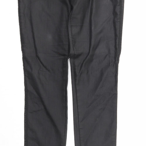 H&M Womens Black Cotton Trousers Size 28 in Regular Zip - Coated
