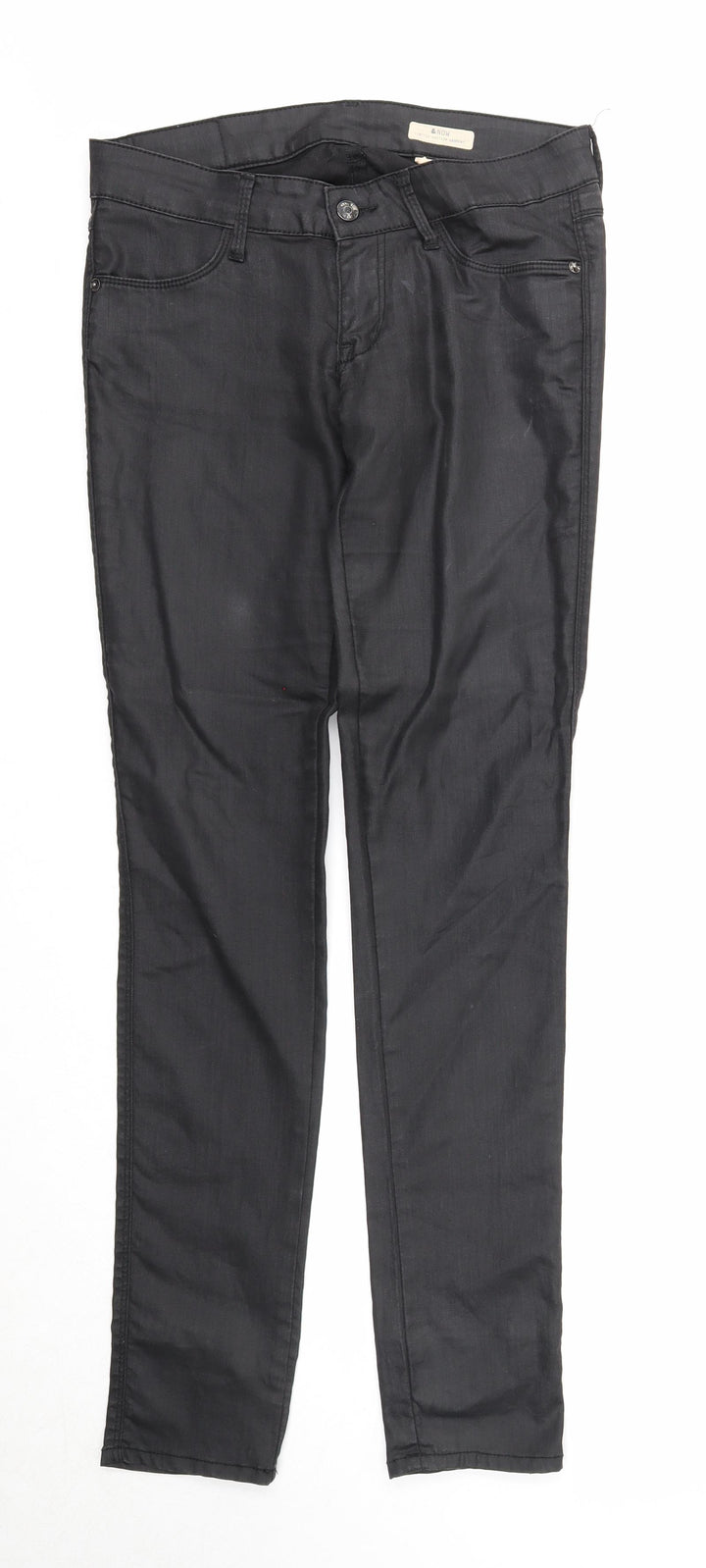 H&M Womens Black Cotton Trousers Size 28 in Regular Zip - Coated