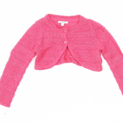 French Connection Girls Pink Round Neck Acrylic Cardigan Jumper Size 2 Years Button - Cropped