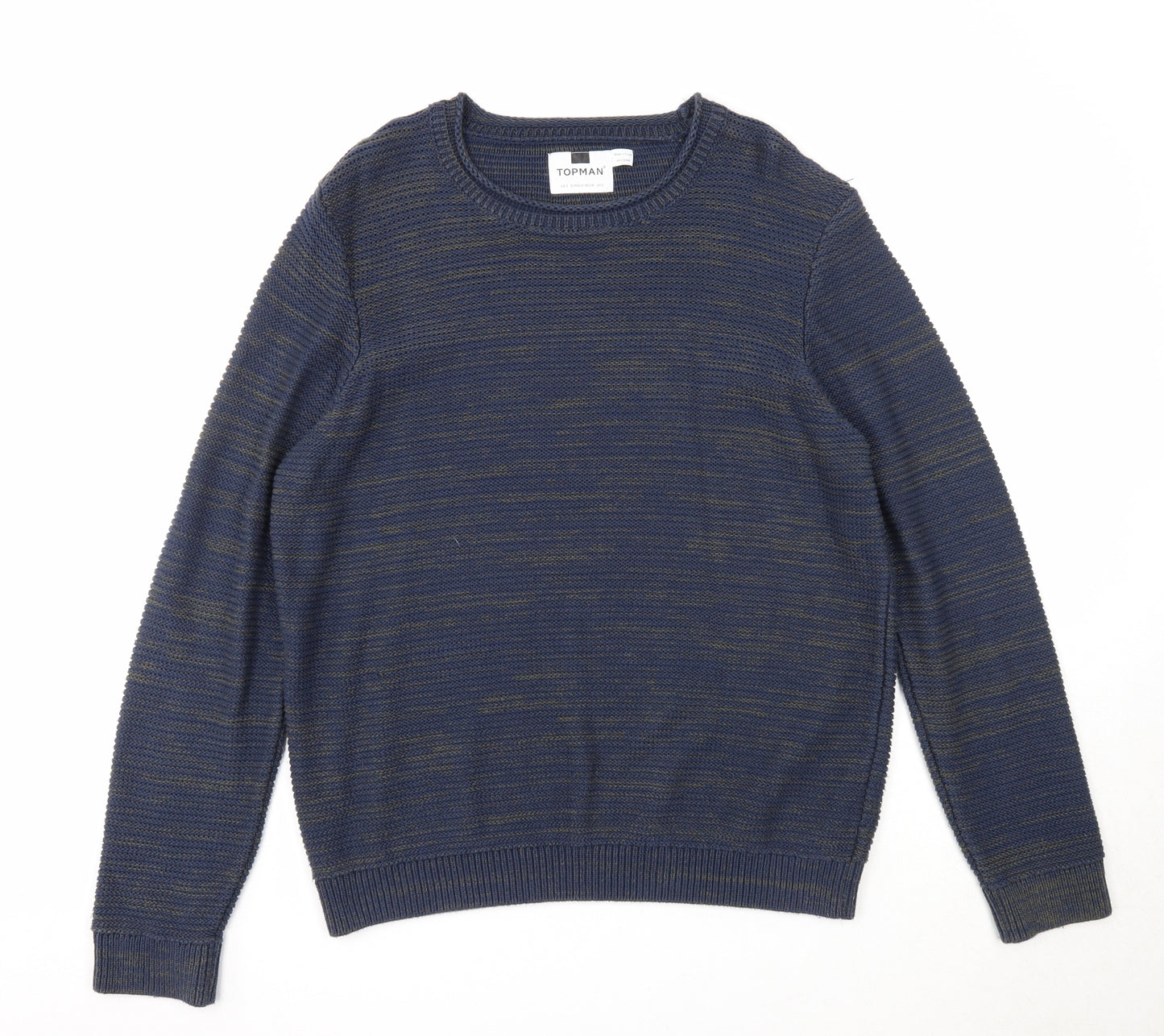 Topman Mens Blue Round Neck Cotton Pullover Jumper Size S Long Sleeve