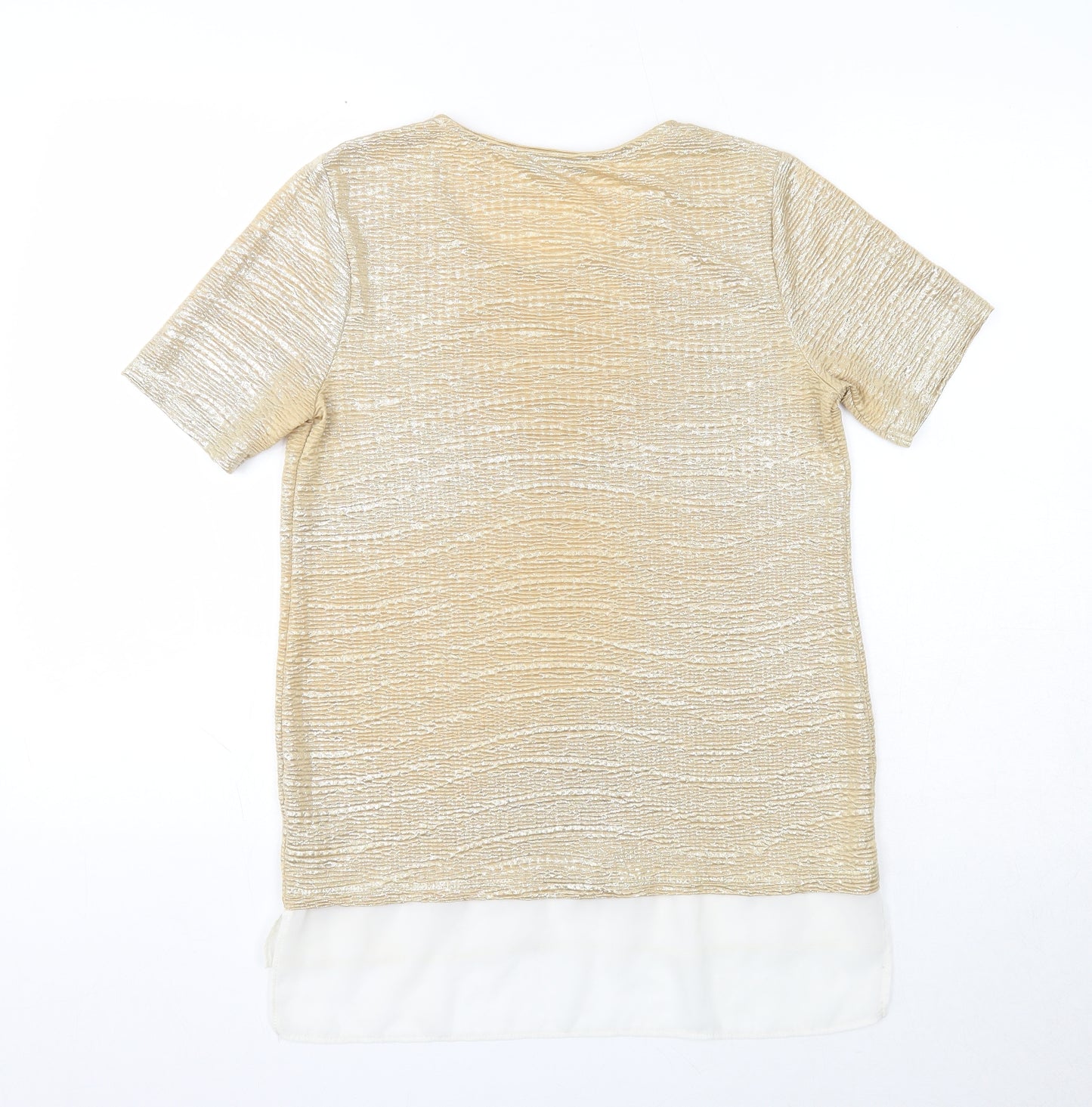 TU Womens Gold Geometric Polyester Basic Blouse Size 8 Round Neck