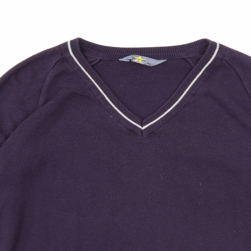 Magic Fit Womens Purple V-Neck Cotton Pullover Jumper Size 8