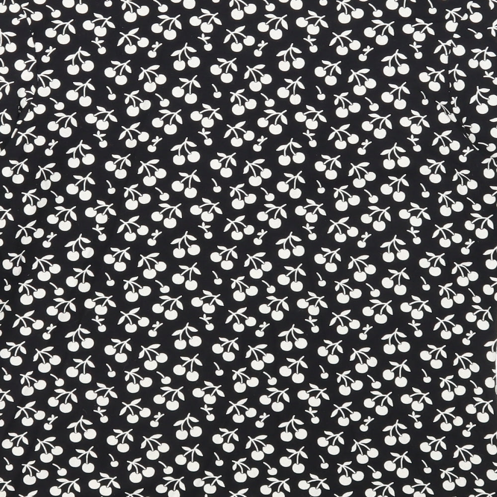 Laura Ashley Womens Black Geometric Viscose Basic Blouse Size 12 V-Neck - Cherries