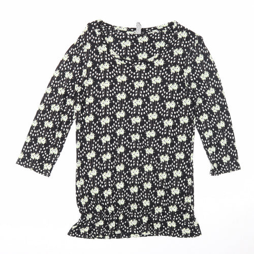 NEXT Womens Black Geometric Polyester Basic Blouse Size 10 Round Neck