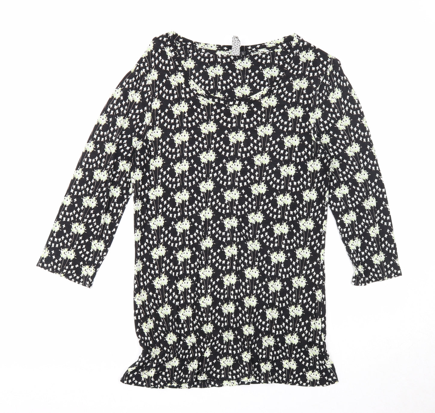 NEXT Womens Black Geometric Polyester Basic Blouse Size 10 Round Neck