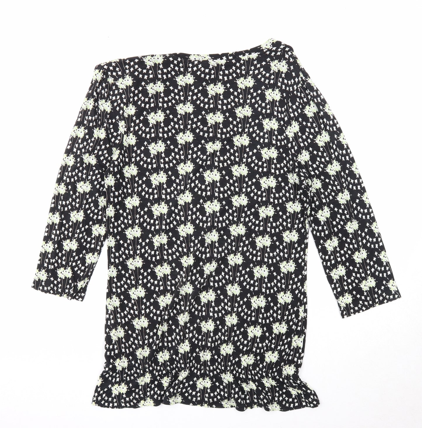 NEXT Womens Black Geometric Polyester Basic Blouse Size 10 Round Neck