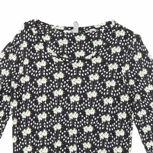 NEXT Womens Black Geometric Polyester Basic Blouse Size 10 Round Neck