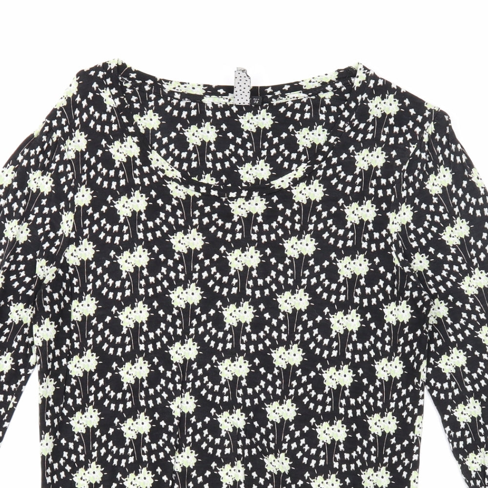 NEXT Womens Black Geometric Polyester Basic Blouse Size 10 Round Neck