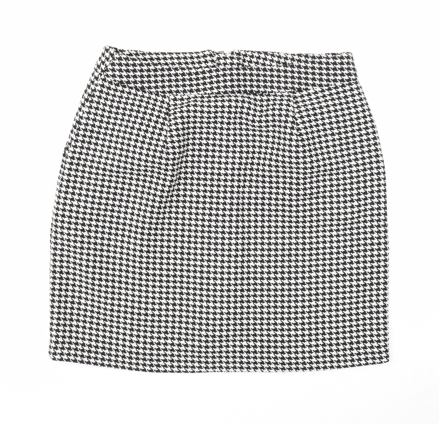 New Look Womens Black Geometric Polyester A-Line Skirt Size 12 Zip - Houndstooth Pattern