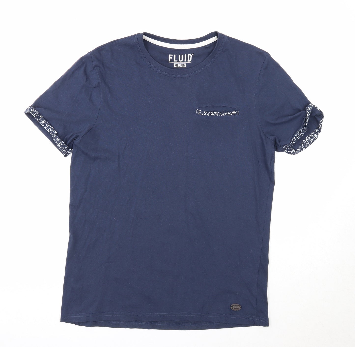 Fluid Mens Blue Cotton T-Shirt Size M Round Neck
