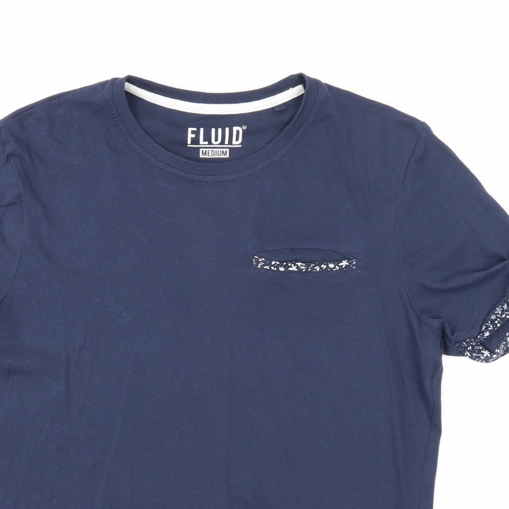 Fluid Mens Blue Cotton T-Shirt Size M Round Neck