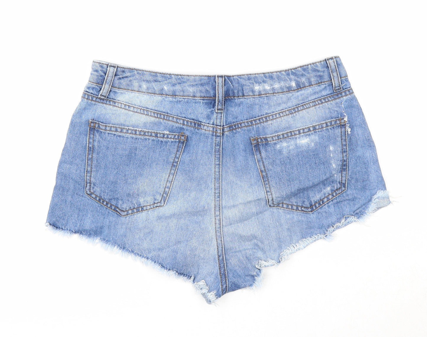Topshop Womens Blue Cotton Hot Pants Shorts Size 30 in Regular Zip