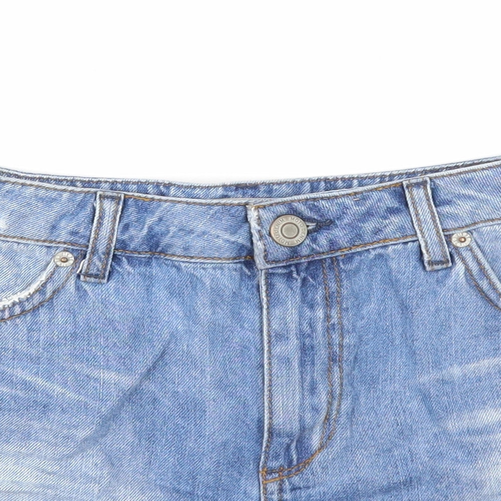 Topshop Womens Blue Cotton Hot Pants Shorts Size 30 in Regular Zip