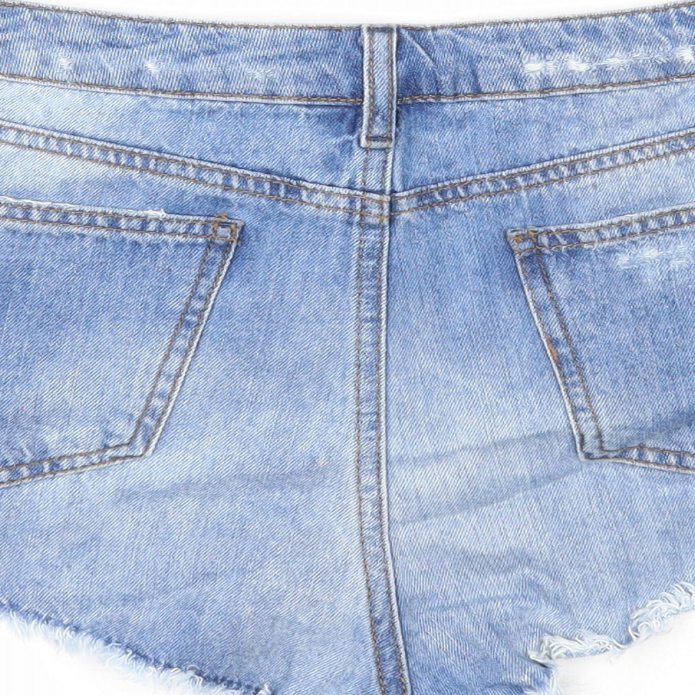 Topshop Womens Blue Cotton Hot Pants Shorts Size 30 in Regular Zip