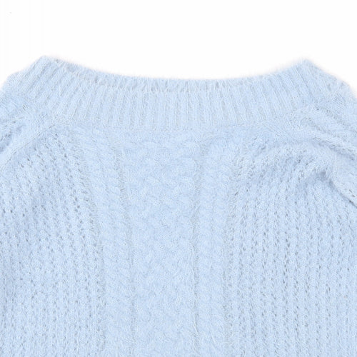 NEXT Womens Blue Boat Neck Nylon Pullover Jumper Size 8