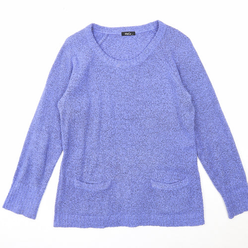 M&Co Womens Purple Round Neck Acrylic Pullover Jumper Size S