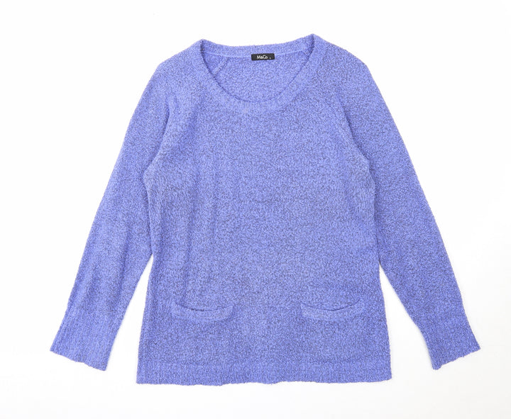 M&Co Womens Purple Round Neck Acrylic Pullover Jumper Size S
