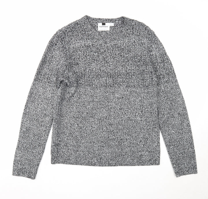 Topman Mens Black Round Neck Acrylic Pullover Jumper Size S Long Sleeve
