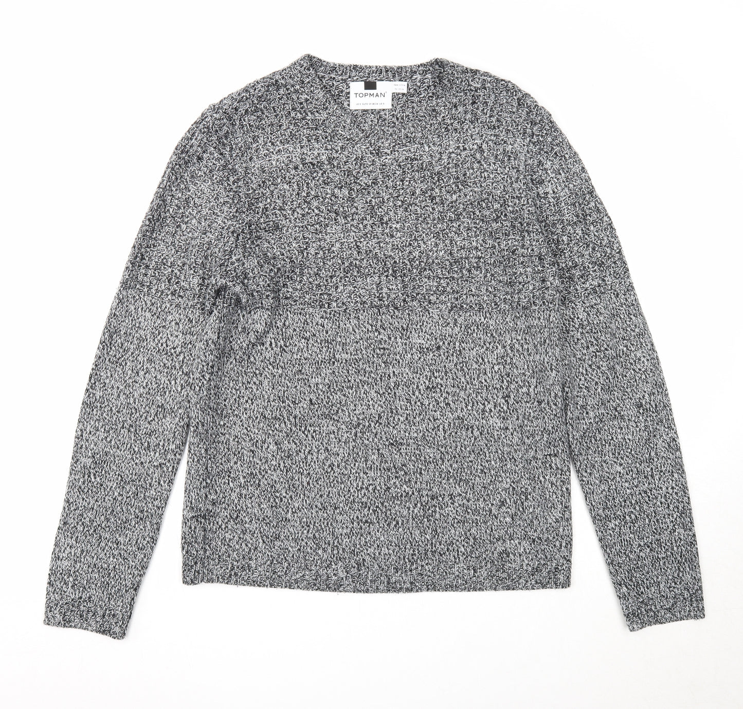 Topman Mens Black Round Neck Acrylic Pullover Jumper Size S Long Sleeve