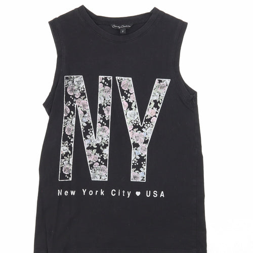 Candy Couture Girls Black Cotton Basic Tank Size 9 Years Round Neck Pullover - New York City