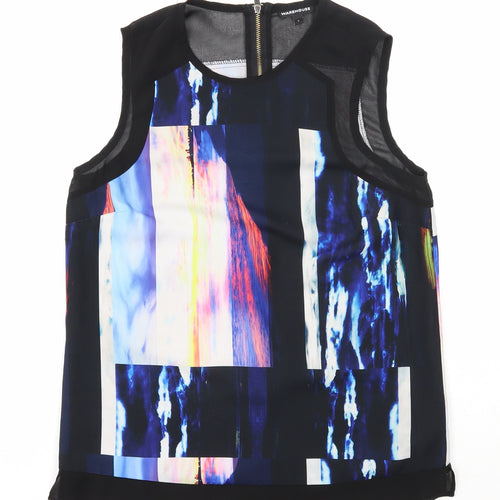 Warehouse Womens Black Geometric Polyester Basic Tank Size S Round Neck