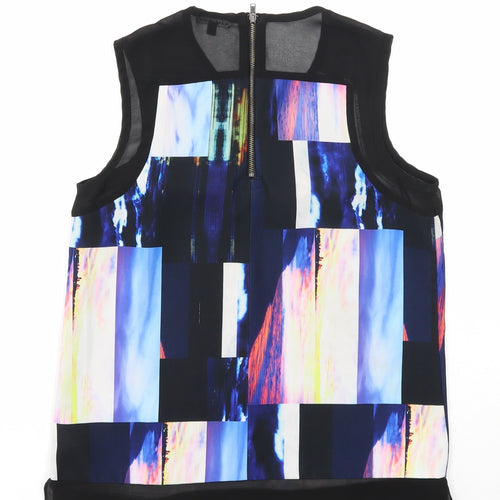 Warehouse Womens Black Geometric Polyester Basic Tank Size S Round Neck