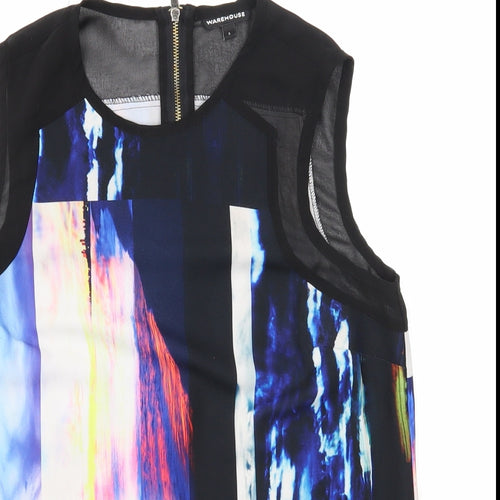 Warehouse Womens Black Geometric Polyester Basic Tank Size S Round Neck