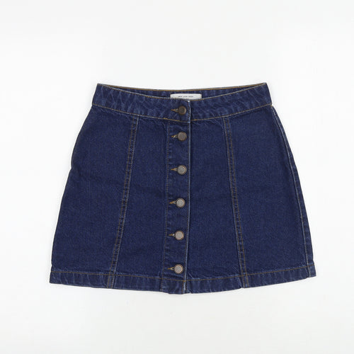 New Look Womens Blue Cotton A-Line Skirt Size 6 Button