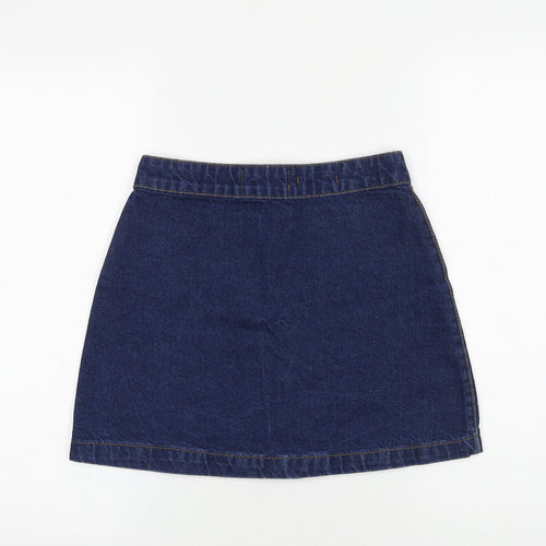New Look Womens Blue Cotton A-Line Skirt Size 6 Button