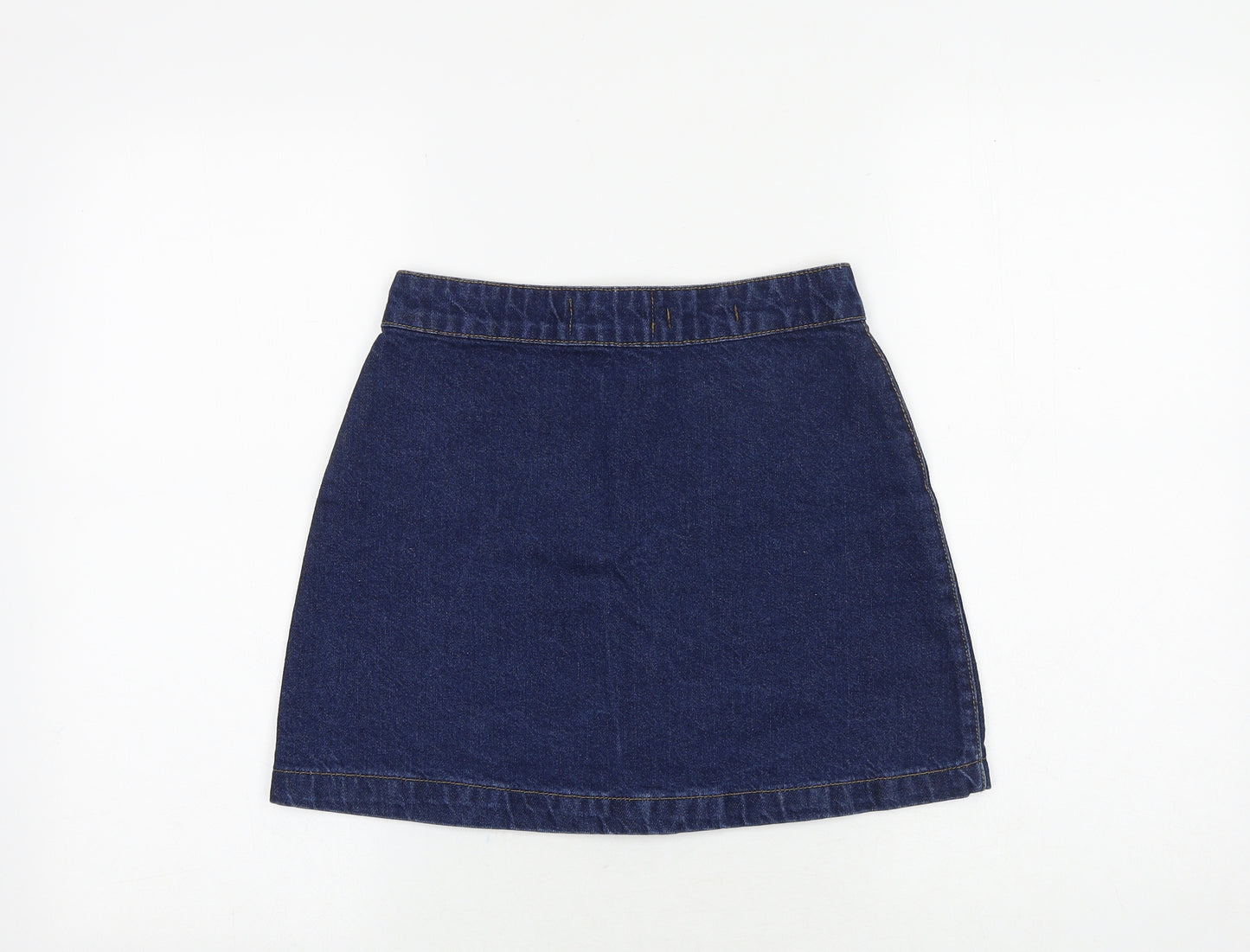 New Look Womens Blue Cotton A-Line Skirt Size 6 Button