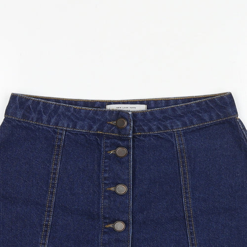 New Look Womens Blue Cotton A-Line Skirt Size 6 Button